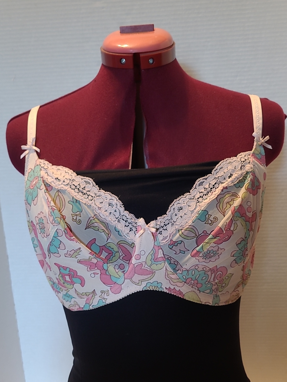 LOVABLE PLUS BOUTIQUE LARGE CUP Floral Lace Trim Women’s Bra - Pink Multi E40